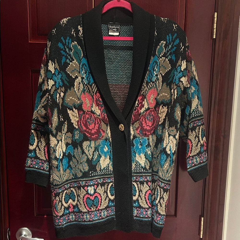 Sears Black Multicolor Floral Cardigan